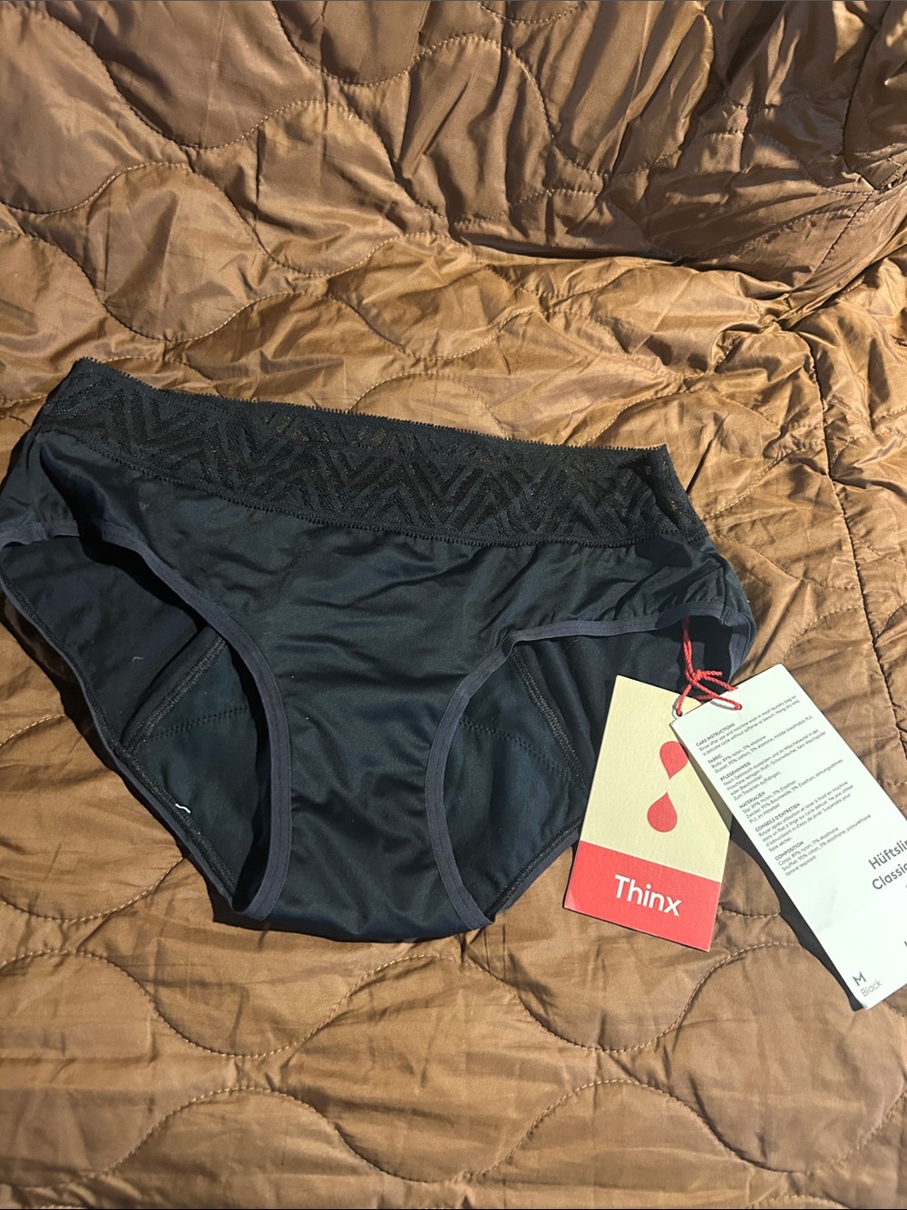 Thinx Black Leakproof Briefs with Lace Waistband